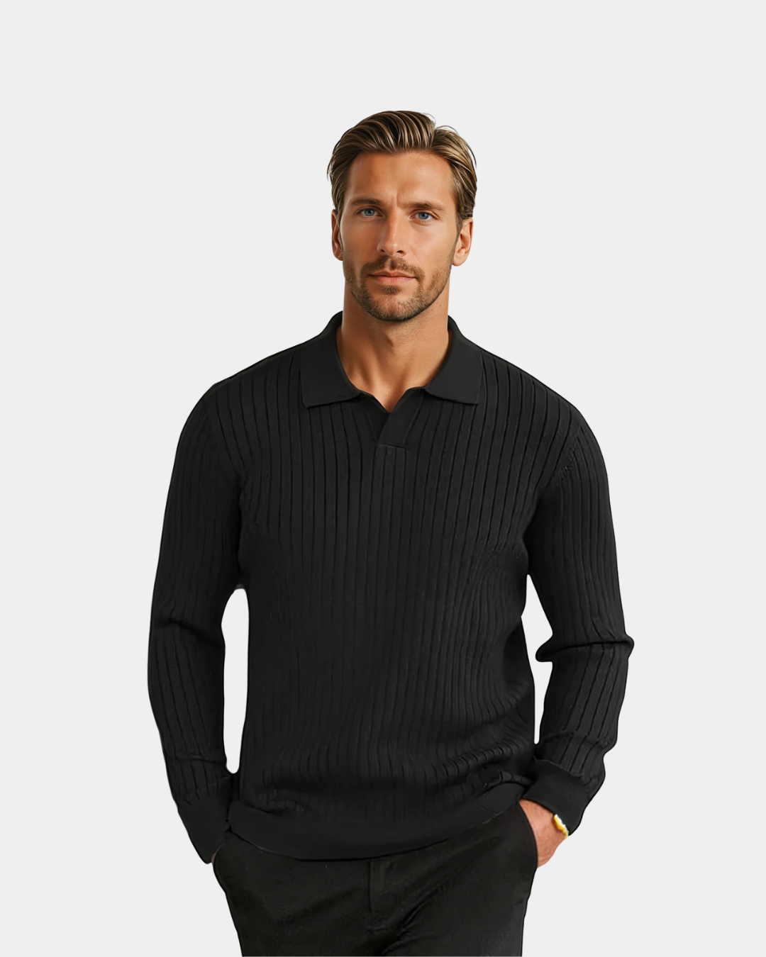 Impetto Ribbed Long-Sleeve Polo Shirt