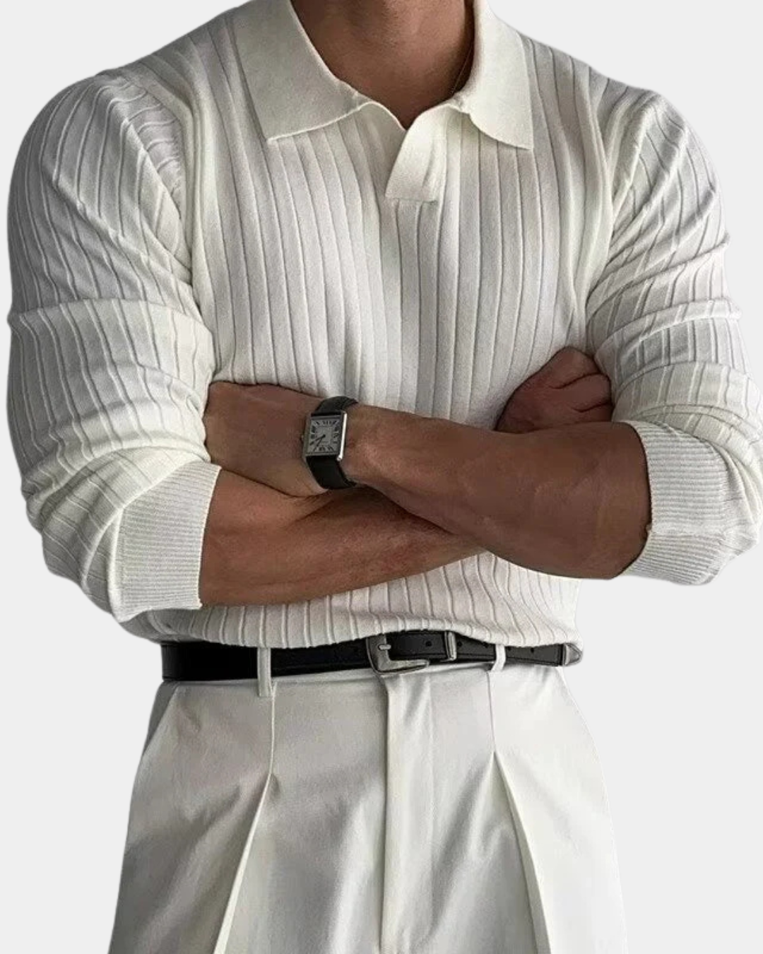 Impetto Ribbed Long-Sleeve Polo Shirt