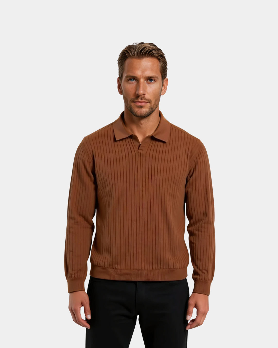 Impetto Ribbed Long-Sleeve Polo Shirt